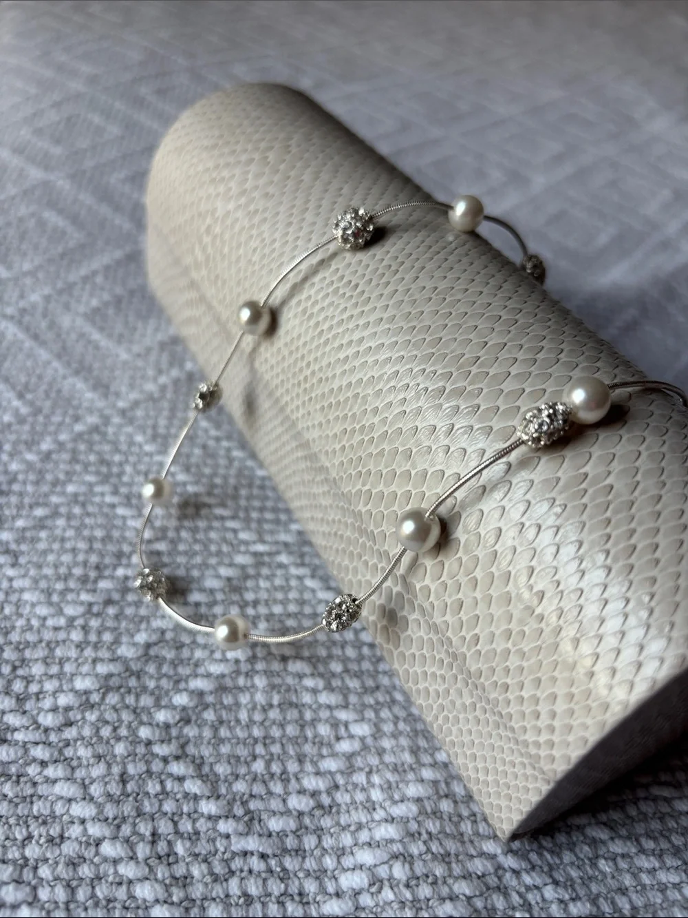 Elegant Pearl and Crystal Station Necklace - White quantity 2!